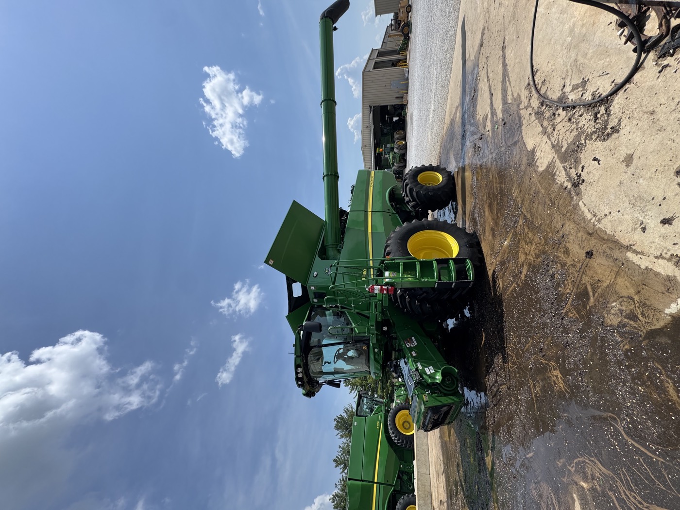 A green combine after washing